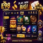 E98 Casino Pakistan 2026 mobile gaming app interface featuring slot games, casino tables, jackpot rewards, secure transactions, and fast payouts.